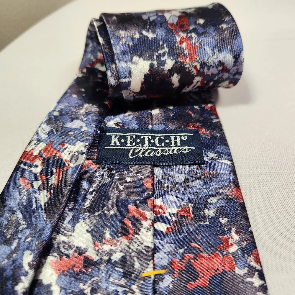 ⭐️Vintage Ketch Classics Men’s Necktie Red Blue White Abstract Art Splatter 80s